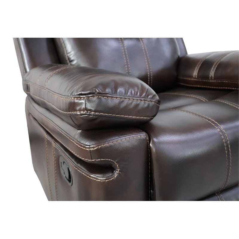 New Classic Furniture Kellen Faux Leather Upholstered Glider Recliner in Brown