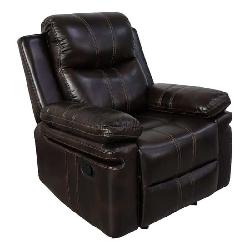New Classic Furniture Kellen Faux Leather Upholstered Glider Recliner in Brown