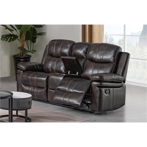 New Classic Furniture Kellen Faux Leather Console Loveseat w/Dual Recliner Brown