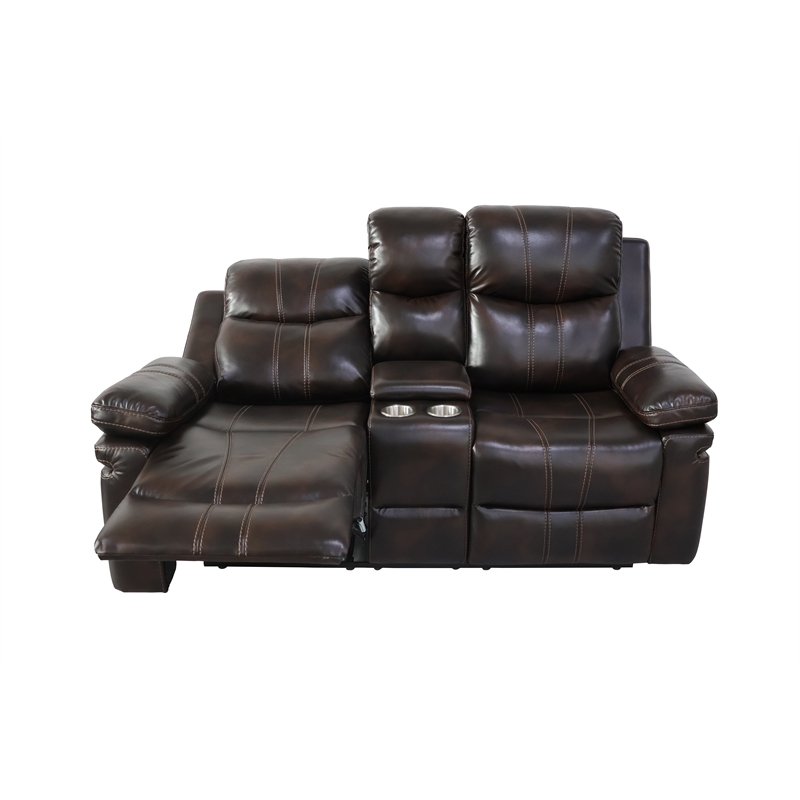 New Classic Furniture Kellen Faux Leather Console Loveseat w/Dual Recliner Brown