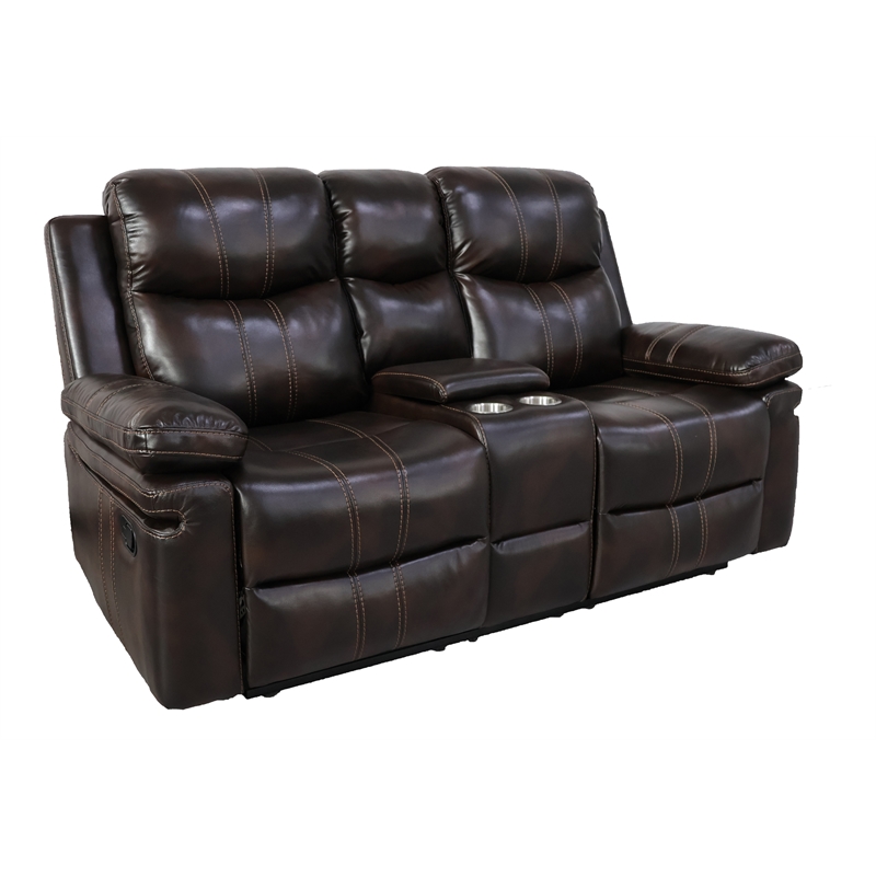 New Classic Furniture Kellen Faux Leather Console Loveseat w/Dual Recliner Brown