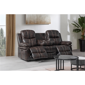 New Classic Furniture Kellen Faux Leather Sofa with Dual Recliners in Brown