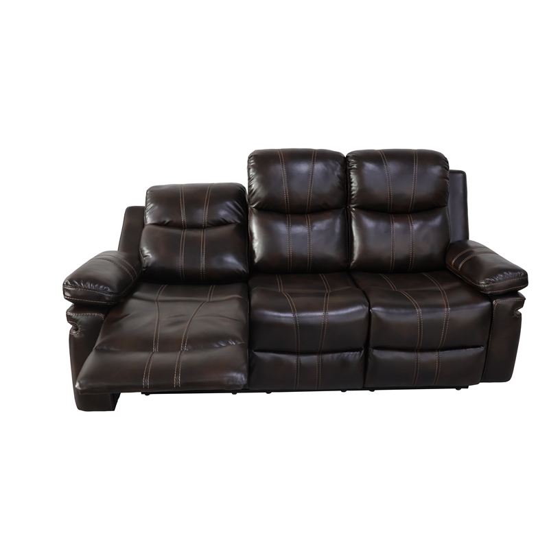 New Classic Furniture Kellen Faux Leather Sofa with Dual Recliners in Brown