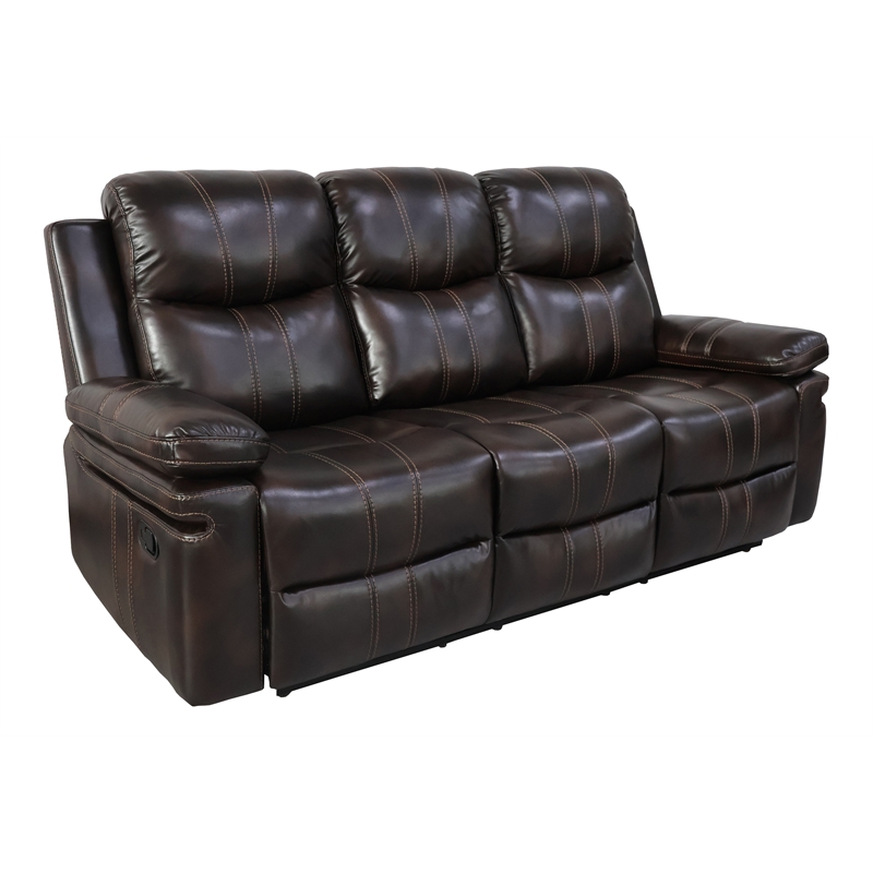 New Classic Furniture Kellen Faux Leather Sofa with Dual Recliners in Brown