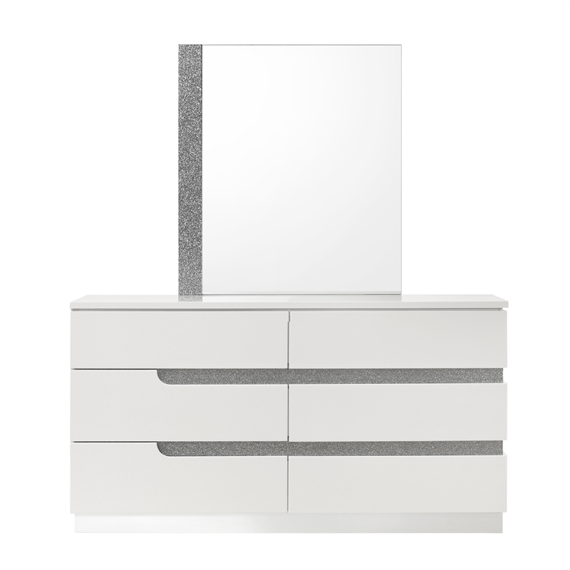 New Classic Furniture Paradox Solid Wood 6-Drawers Dresser with Mirror in White