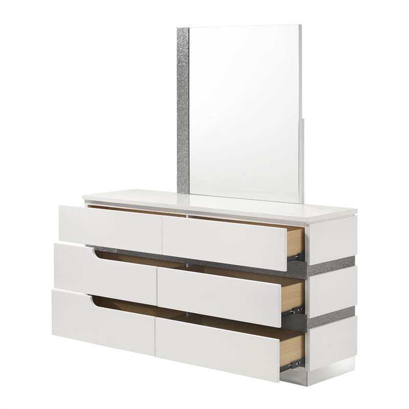 New Classic Furniture Paradox Solid Wood 6-Drawers Dresser with Mirror in White