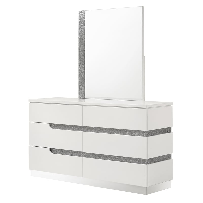 New Classic Furniture Paradox Solid Wood 6-Drawers Dresser with Mirror in White