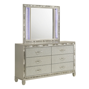 new classic furniture radiance wood 6-drawer dresser with mirror in silver