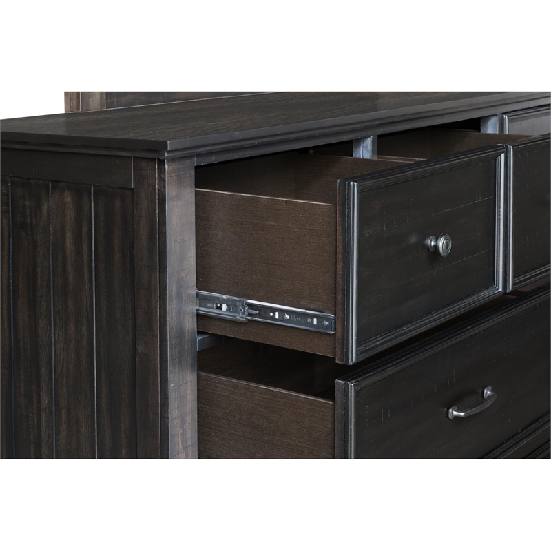 New Classic Furniture Stafford County Solid Wood Dresser with Mirror in Walnut