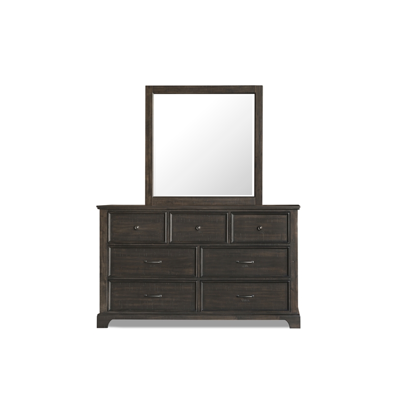 New Classic Furniture Stafford County Solid Wood Dresser with Mirror in Walnut