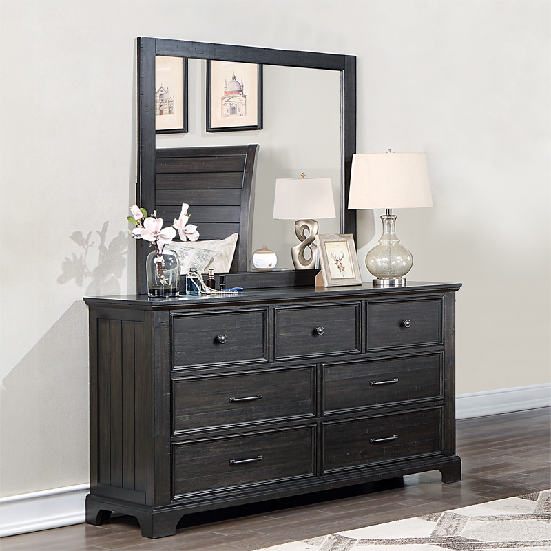 New Classic Furniture Stafford County Solid Wood Dresser with Mirror in Walnut