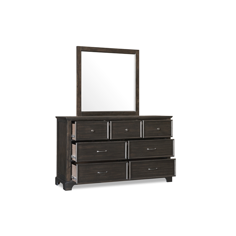 New Classic Furniture Stafford County Solid Wood Dresser with Mirror in Walnut