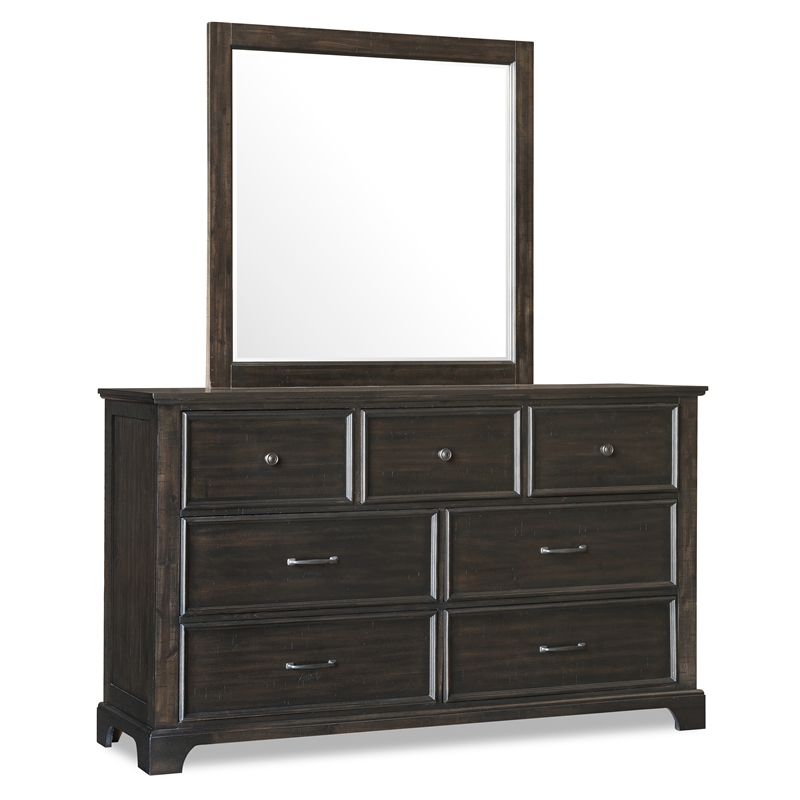 New Classic Furniture Stafford County Solid Wood Dresser with Mirror in Walnut