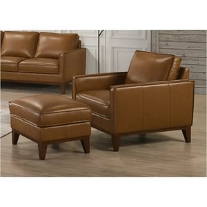 New Classic Furniture Caspar 2-Piece Leather Chair and Ottoman Set in Caramel