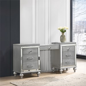 New Classic Furniture Valentine Solid Wood 7-Drawers Vanity in Silver