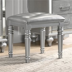 New Classic Furniture Valentine Solid Wood Bedroom Vanity Stool in Silver