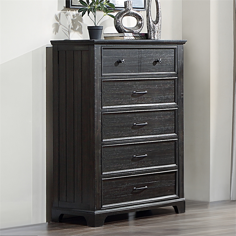 New Classic Furniture Stafford County Solid Wood 5-Drawer Chest in Walnut