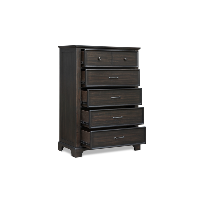 New Classic Furniture Stafford County Solid Wood 5-Drawer Chest in Walnut