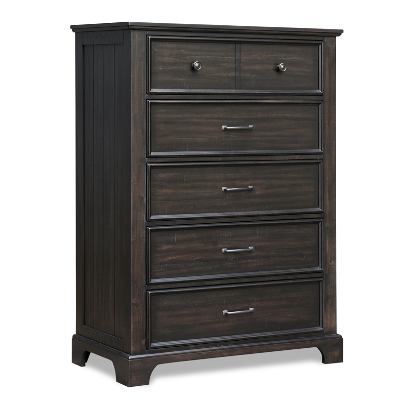 New Classic Furniture Stafford County Solid Wood 5-Drawer Chest in Walnut
