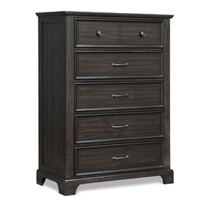 New Classic Furniture Stafford County Solid Wood 5-Drawer Chest in Walnut