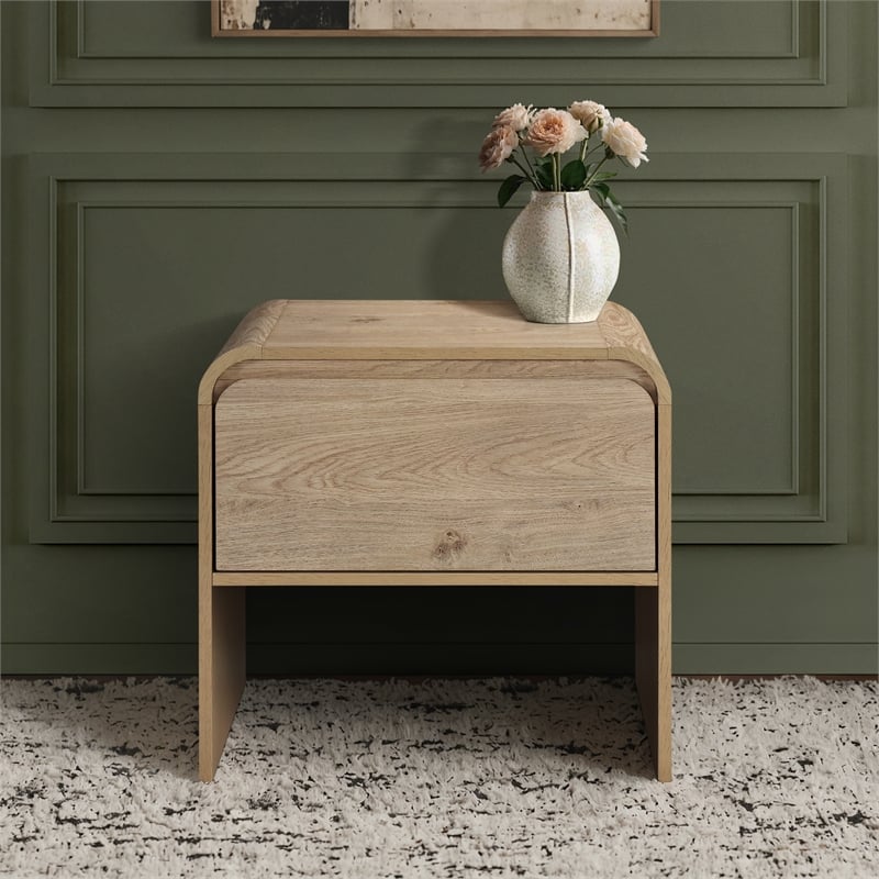 New Classic Furniture Mara Wood 1-Drawer End Table/Bedside Table in Natural