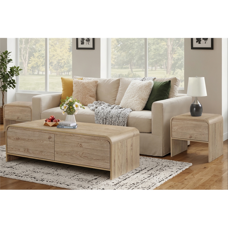 New Classic Furniture Mara 3-Piece Wood Cocktail Table & 2 End Tables in Natural