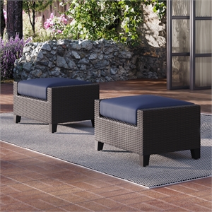 New Classic Furniture Skye Wicker Patio Ottoman in Blue (Set of 2)