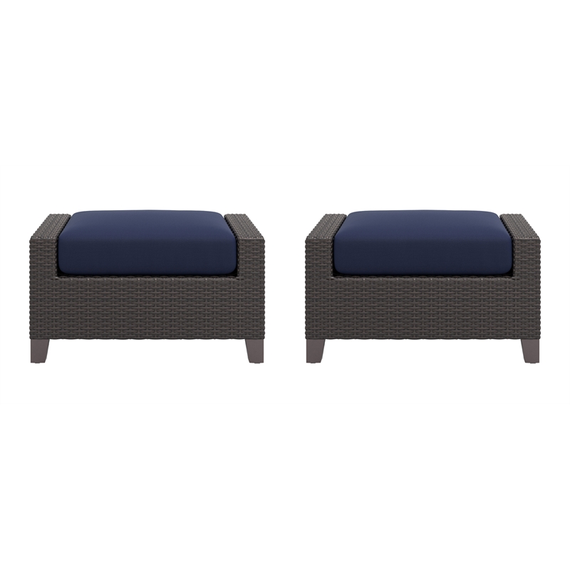 New Classic Furniture Skye Wicker Patio Ottoman in Blue (Set of 2)