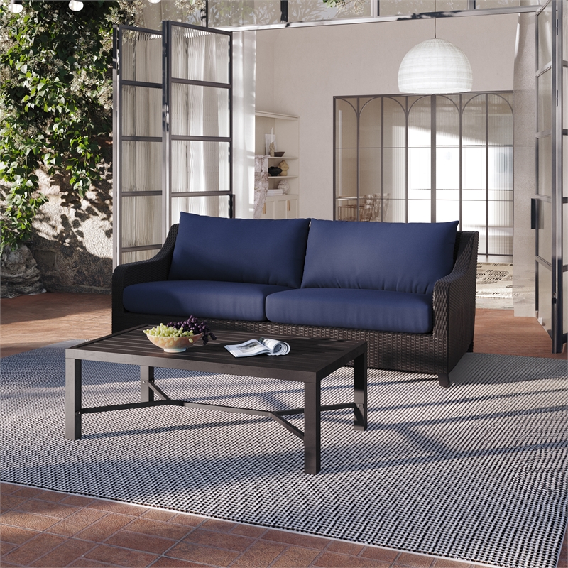 New Classic Furniture Skye 2-piece Wicker Sofa and Coffee Table Set in Blue