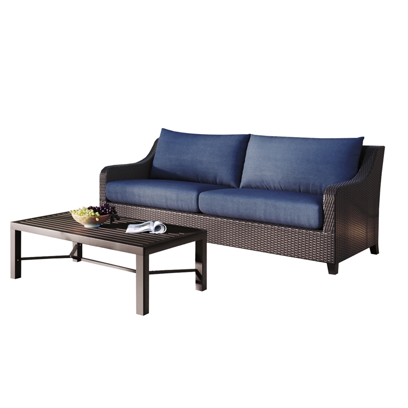 New Classic Furniture Skye 2-piece Wicker Sofa and Coffee Table Set in Blue