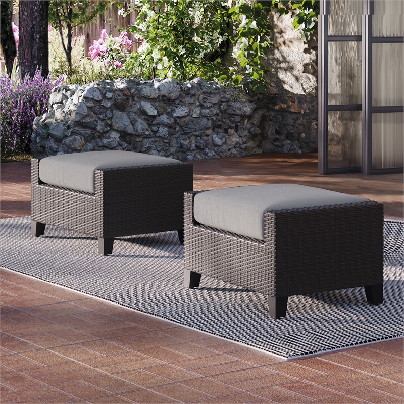 New Classic Furniture Skye Wicker Patio Ottoman in Gray (Set of 2)