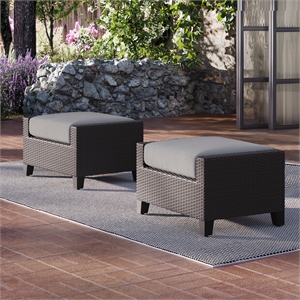 New Classic Furniture Skye Wicker Patio Ottoman in Gray (Set of 2)