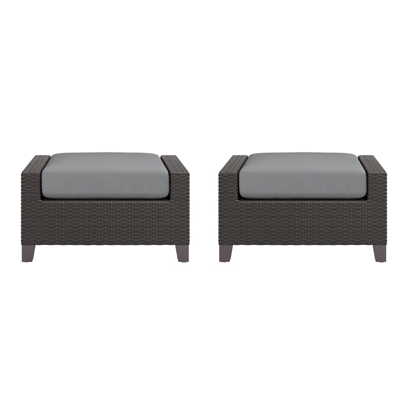 New Classic Furniture Skye Wicker Patio Ottoman in Gray (Set of 2)