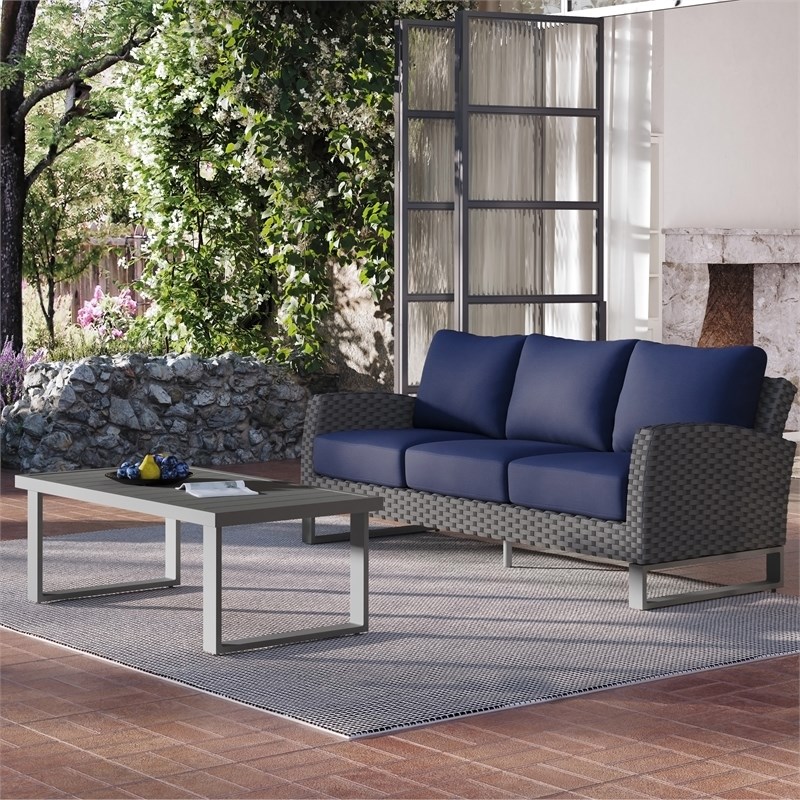 New Classic Furniture Fiji 2-piece Wicker/Fabric Outdoor Sofa Set in Blue