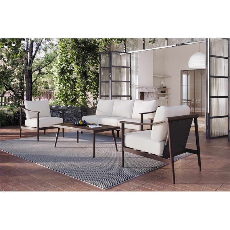 New Classic Furniture Moana 4-piece Metal/Fabric Patio Conversation Set in Ivory