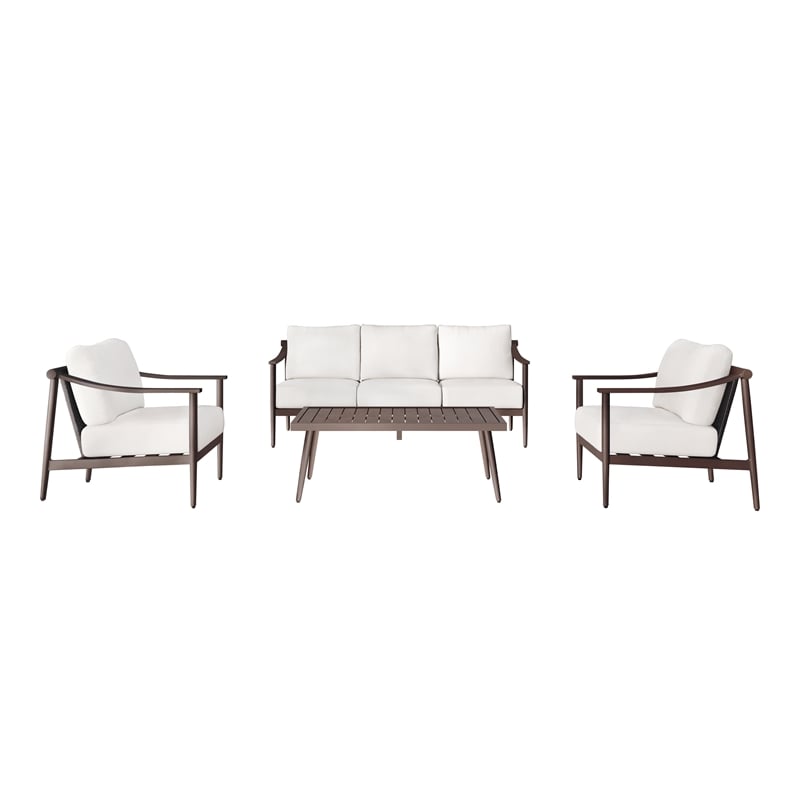 New Classic Furniture Moana 4-piece Metal/Fabric Patio Conversation Set in Ivory