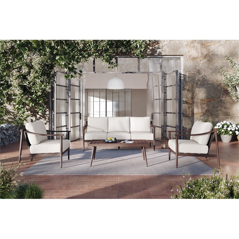 New Classic Furniture Moana 4-piece Metal/Fabric Patio Conversation Set in Ivory