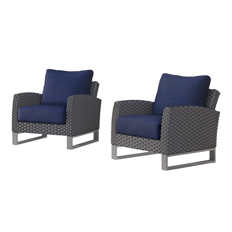 New Classic Furniture Fiji Wicker/Fabric Outdoor Club Chair in Blue (Set of 2)