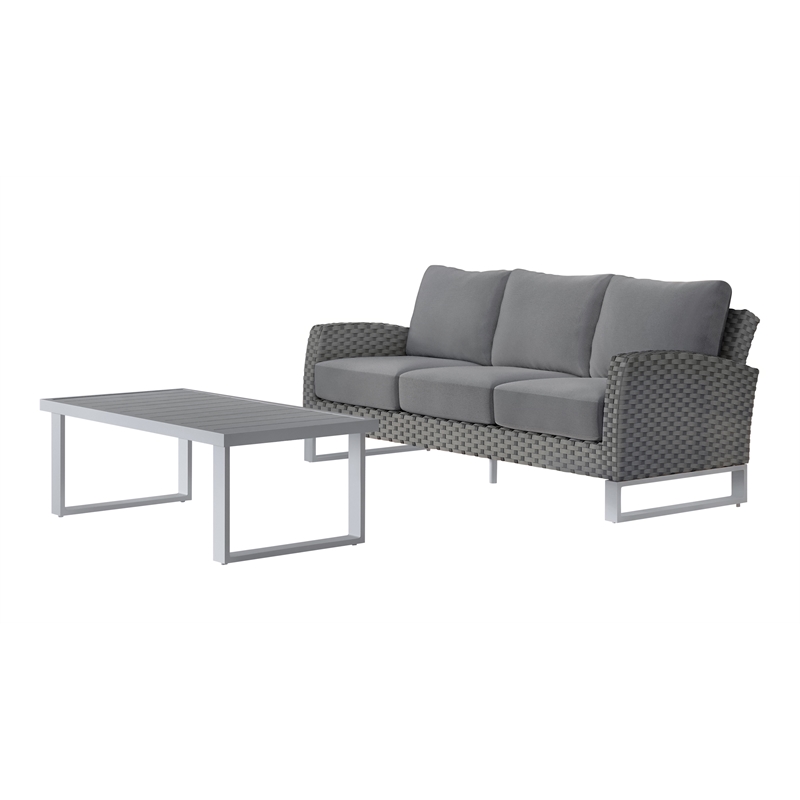 New Classic Furniture Fiji 2-piece Wicker/Fabric Outdoor Sofa Set in Gray