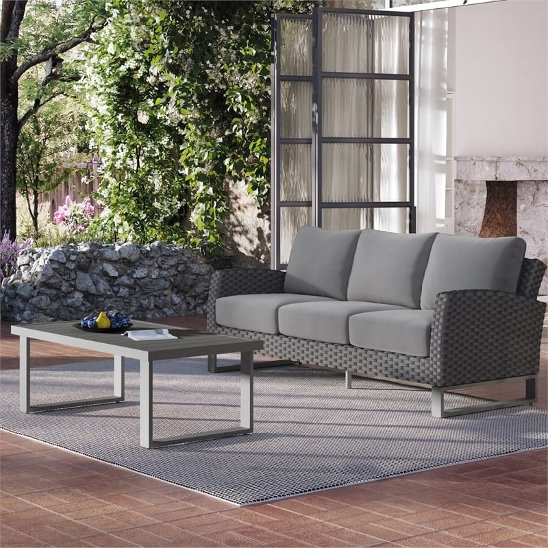 New Classic Furniture Fiji 2-piece Wicker/Fabric Outdoor Sofa Set in Gray
