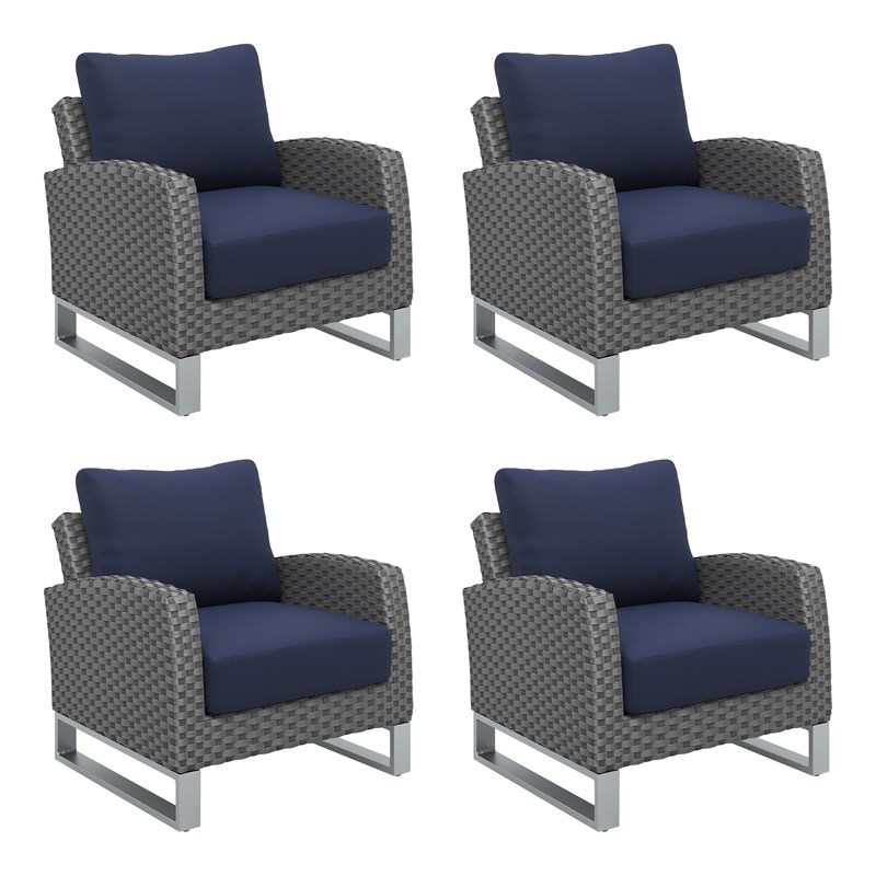 New Classic Furniture Fiji Wicker/Fabric Outdoor Club Chair in Blue (Set of 4)