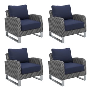 New Classic Furniture Fiji Wicker/Fabric Outdoor Club Chair in Blue (Set of 4)