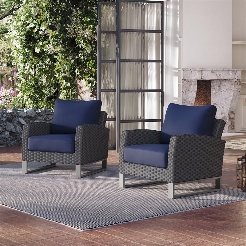New Classic Furniture Fiji Wicker/Fabric Outdoor Club Chair in Blue (Set of 4)