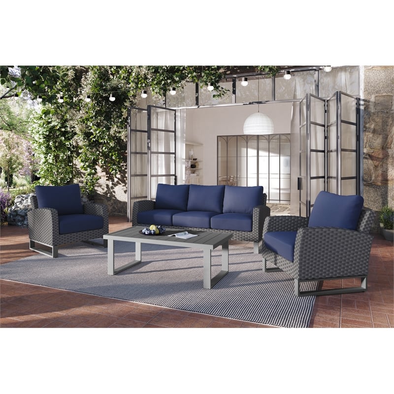 New Classic Furniture Fiji 4-piece Wicker/Fabric Outdoor Conversation Set - Blue