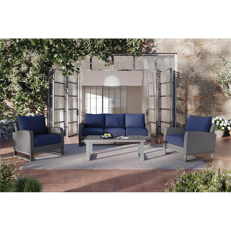 New Classic Furniture Fiji 4-piece Wicker/Fabric Outdoor Conversation Set - Blue
