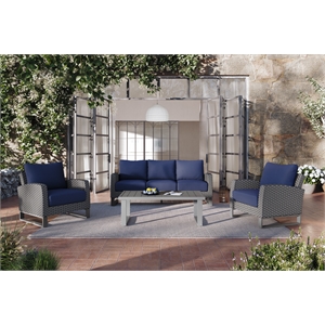 new classic furniture fiji 4-piece wicker/fabric outdoor conversation set - blue