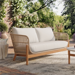 New Classic Furniture Solstice Wood Patio Loveseat in Natural/Linen Beige