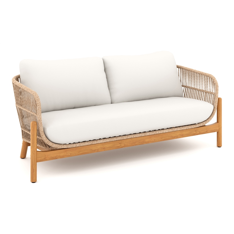 New Classic Furniture Solstice Wood Patio Loveseat in Natural/Linen Beige
