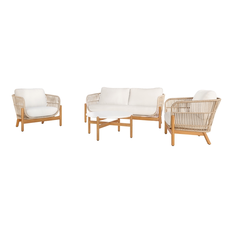 New Classic Furniture Solstice 4-piece Wood Patio Conversation Set in Beige