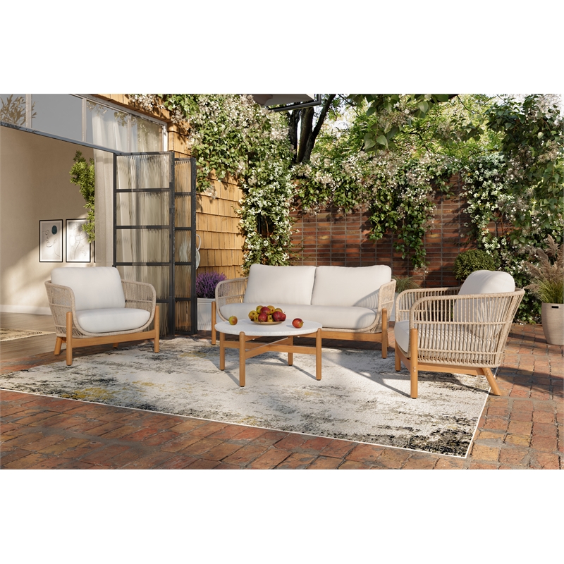 New Classic Furniture Solstice 4-piece Wood Patio Conversation Set in Beige